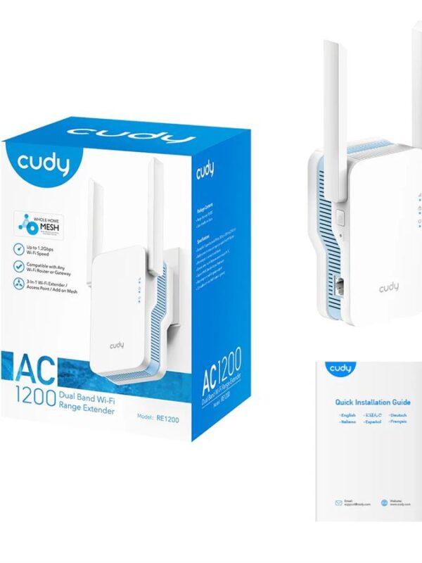EXTENSOR DE RANGO WI-FI CUDY RE1200 DOBLE BANDA