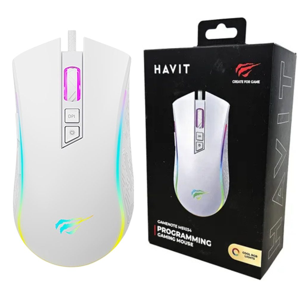 HAViT-MS1034-USB-RGB-GAMING-MOUSE-PROGRAMABLE-4800DPI-WHITE-14 MOUSE GAMER HAVIT MS1034 - Imagen 1